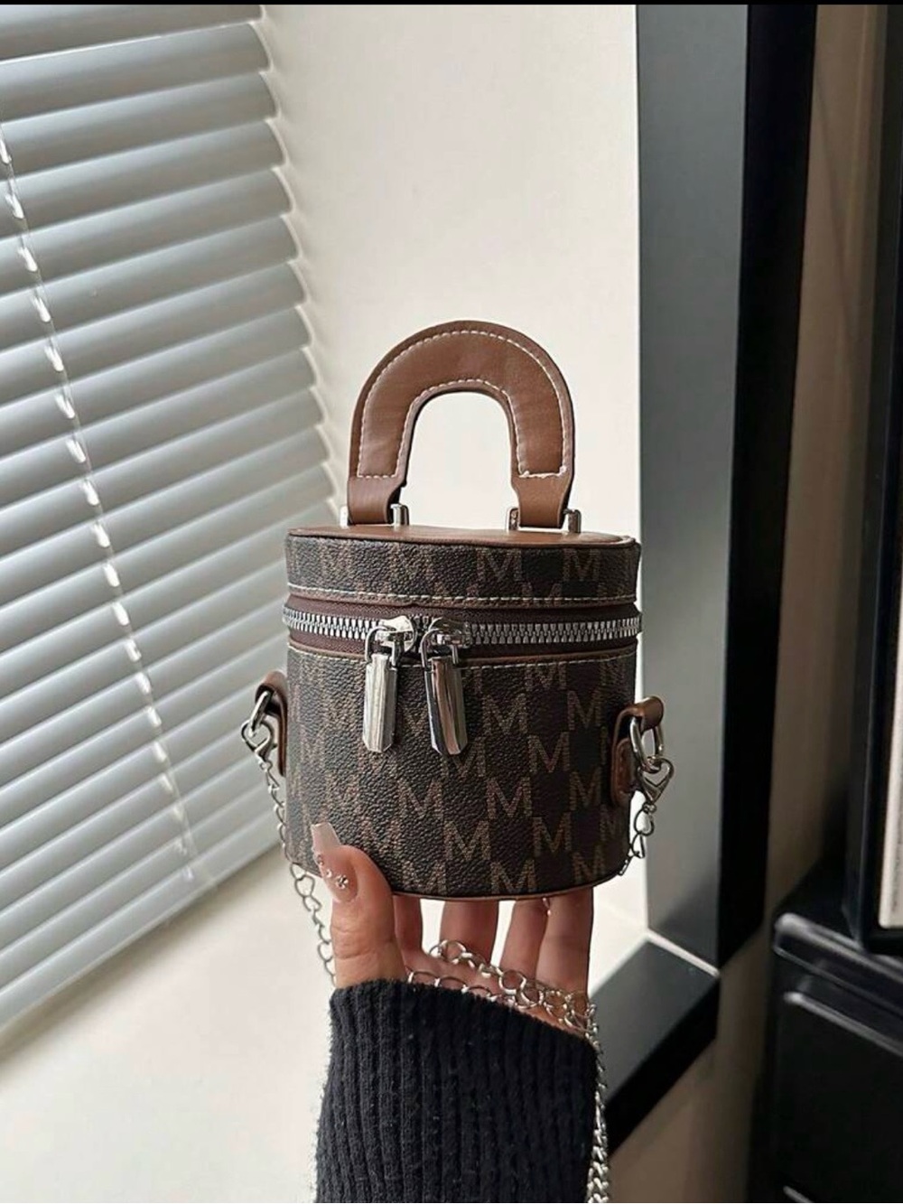& Other Stories Brown Monogram Cylinder Mini Crossbody